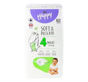 Підгузники дитячі Bella Baby HAPPY SOFT&DELICATE maxi 8-14кг (4) 62шт.