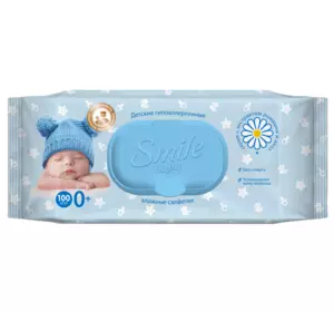 Вологі серветки для дітей Smile Baby (0+), з екстрактом ромашки та алоє (з клапаном) 100 шт.