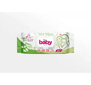 Вологі серветки Biolly Baby з алоє з клапаном 120 шт Вологі серветки Biolly Baby з алоє з клапаном 120 шт
