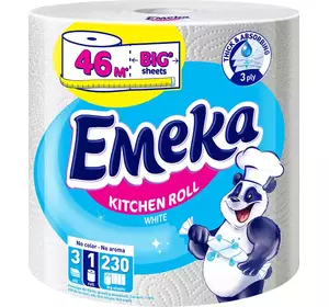 Паперові рушники Emeka White Jumbo 3 шари 230 відривів Паперові рушники Emeka White Jumbo 3 шари 230 відривів