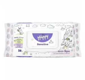 Вологі серветки для дітей bella HAPPY Sensetive (з клапаном) - Aloe Vera 56 шт. Вологі серветки для дітей bella HAPPY Sensetive (з клапаном) - Aloe Vera 56 шт.
