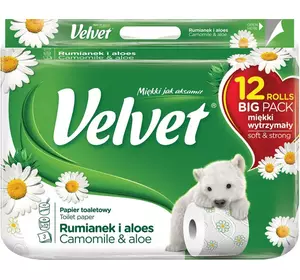 Туалетний папір Velvet Білий з ароматом ромашки 3 шари 12 рулонів 153 відриви Туалетний папір Velvet Білий з ароматом ромашки 3 шари 12 рулонів 153 відриви
