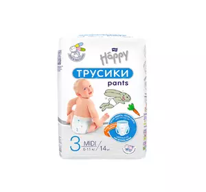 Підгузки-трусики дитячі HAPPY BELLA BABY midi 3 (вага 6-11 кг), 14 шт. Підгузки-трусики дитячі HAPPY BELLA BABY midi 3 (вага 6-11 кг), 14 шт.