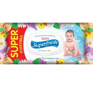 Вологі серветки Superfresh для дітей і мам з клапаном 120 шт Вологі серветки Superfresh для дітей і мам з клапаном 120 шт