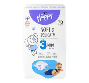 Підгузники дитячі Bella Baby HAPPY SOFT&DELICATE midi 5-9кг (3) 70шт. Підгузники дитячі Bella Baby HAPPY SOFT&DELICATE midi 5-9кг (3) 70шт.