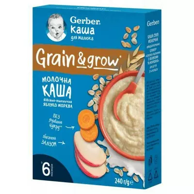 Gerber каша Суха молочна Вівсяно-пшенична Яблуко-Морква для дітей з 6 місяців 240 г