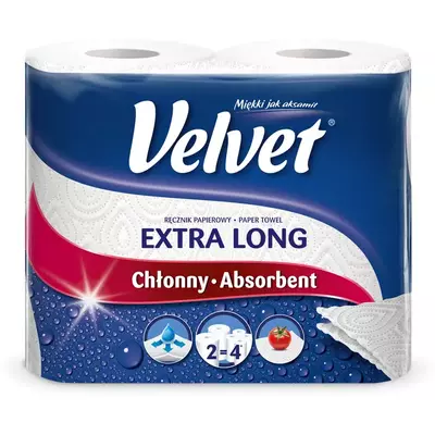 Паперові рушники Velvet Extra Long 2 шари 90 відривів 2 рулони (подвійний моток)