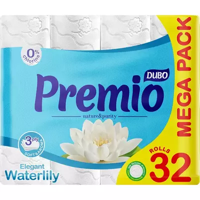 Туалетний папір Диво Premio Waterlily із зеленим профарбуванням 3 шари 32 рулони
